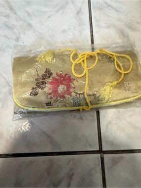 Silk Embroidered Floral Clutch Bag in Olive Green and Gold jewelry holder